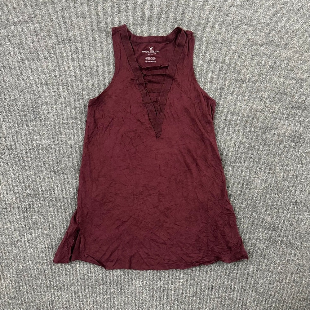 American Eagle Tank Top Womens Size XS Burgundy Viscose Strappy V-Neck Casual